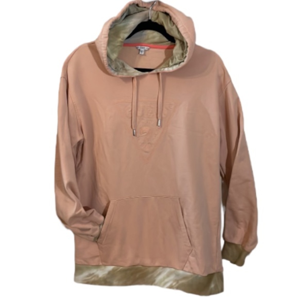 Guess Peach Logo Hoodie with Tie Dye Accents Size Medium